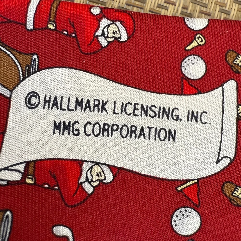 Hallmark Golfing Santa Christmas Tie 100% Silk Made in USA